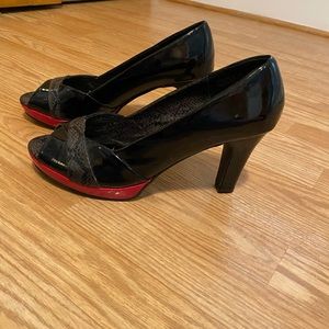 Heels, peep toes.